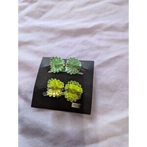Flower-Shaped Green & Yellow Hair Clips Set Of 4